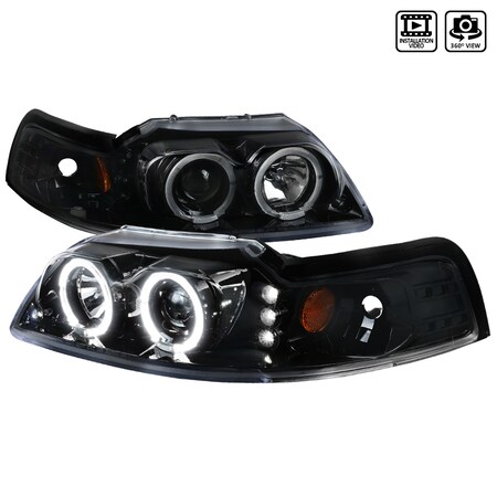 Spec-D Tuning 99-04 Ford Mustang Dual Halo LED Pro Headlights 2LHP-MST99BK-TM